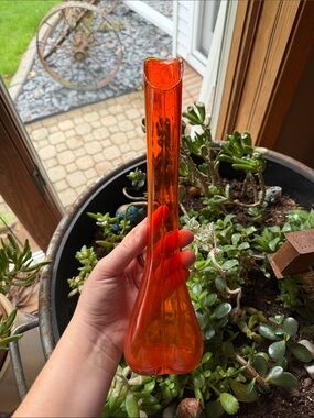 Vintage MCM Orange Glass Swung Bud Vase